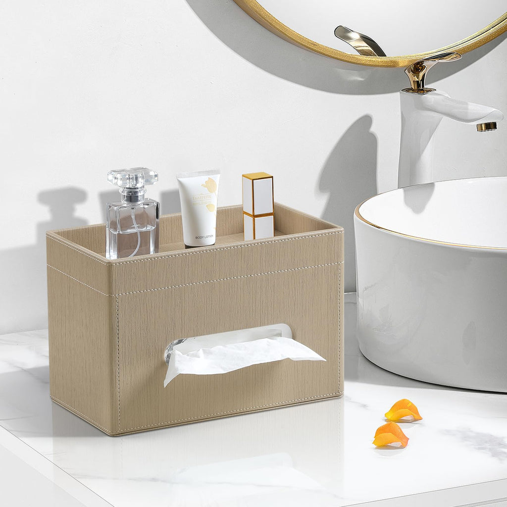 MEIBOOCH Plus Size Tissue Box Cover, Rectangle Tissue Box Organizer, Wood