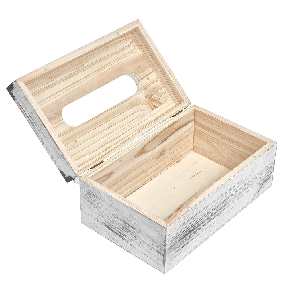 Distressed Wooden Rustic Facial Tissue Box Holder Tissue Box Cover Napkin Dispenser for Bathroom Living Room Dining Room Bedroom Toilet (Washed White)