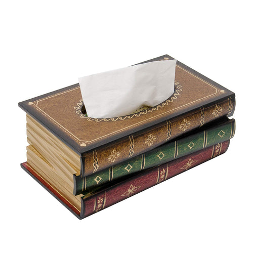 Retro Wooden Antique Book Tissue Box Cover Rectangular Home Library Decor