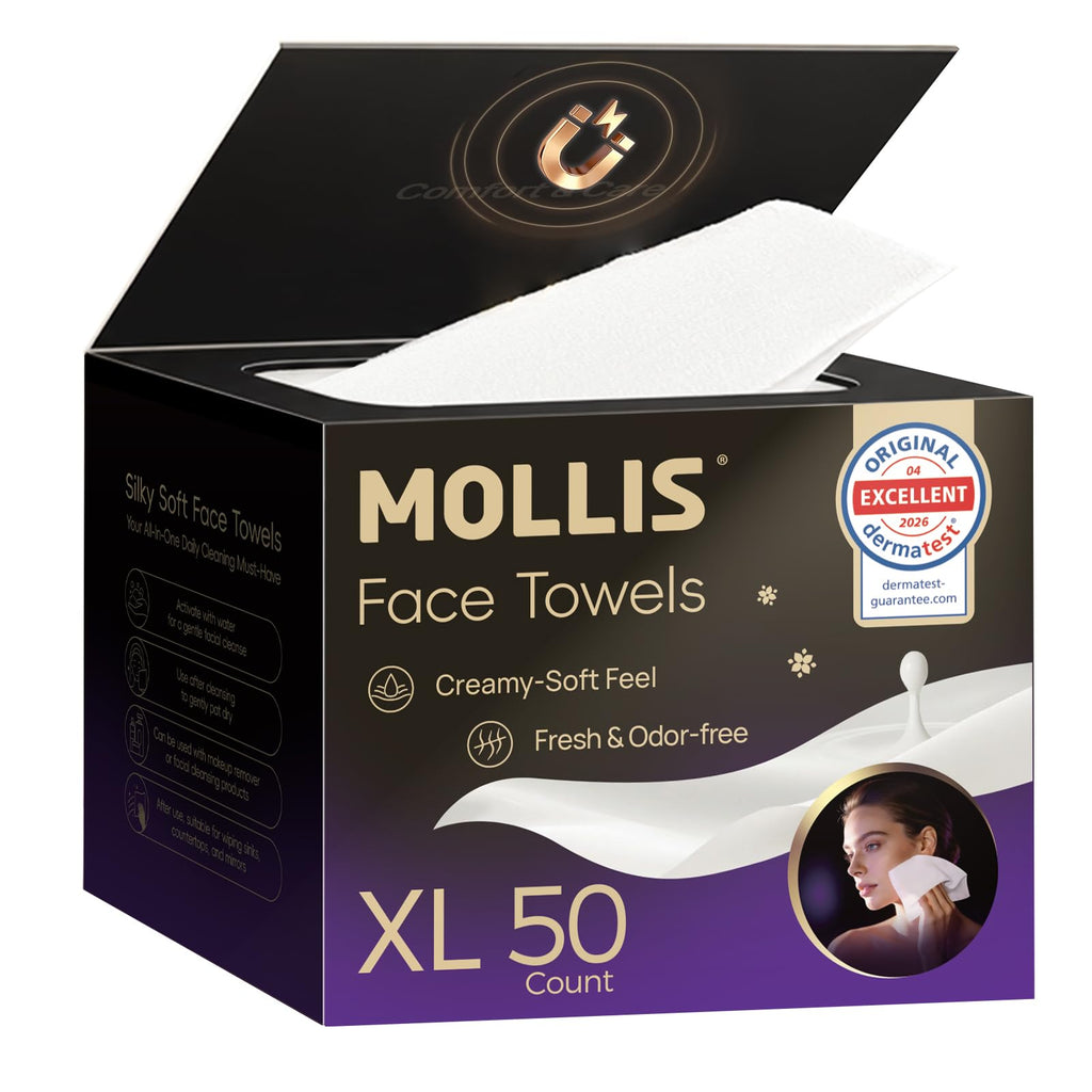 MOLLIS Disposable Face Towels, XL Soft Facial Cleansing Wipes, 50 Count