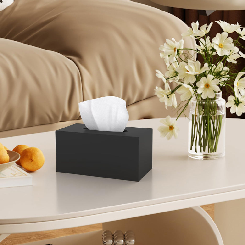 SILUT Tissue Box Cover Rectangular, Extra Large Tissue Box Cover, Plus Size Tissue Box Holder, Acrylic Tissue Holder for Bathroom, Restaurant, Kitchen - Matte Black, 9.85x5.1x5.28''
