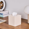 Striped White Sandstone Tissue Box Cover Square for Home Decor,Resin Heavy Tissue Box Holder for Bathroom Countertop,Tabletop,Bedside Table,Office (Handmade of Resin)