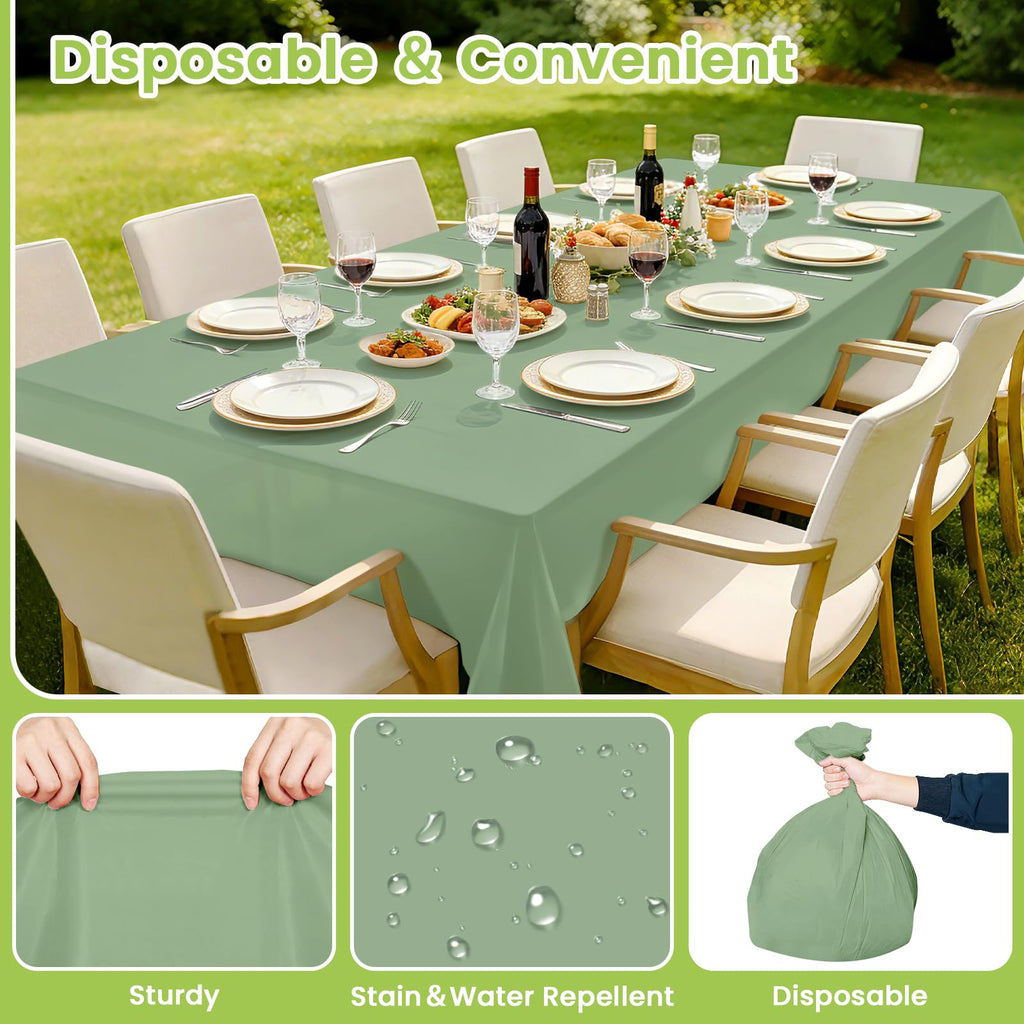 Mulbozy 2 Pcs Sage Green Plastic Table Cloth Disposable, 54 ×108 Inches