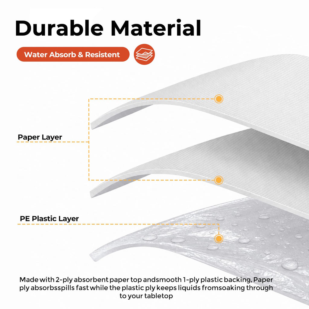 JHDZDHY White Paper Tablecloths 6 Pack, 54x108 Disposable Paper Table Cover with Plastic Backing, 3 Ply Paper & Plastic Table Cloth for 6-8 Ft Rectangle Tables Water Resistant Wedding Banquet