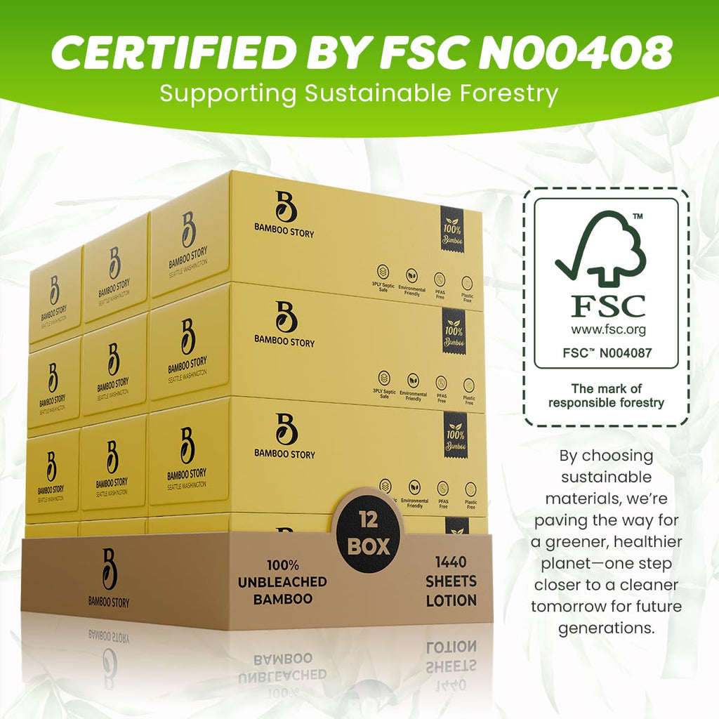 Bamboo Story, Bamboo Lotion Facial Tissue Unbleached, 6 Box 3ply and 720 Sheets, Bamboo Facial Tissue - FSC Certified, Biodegradable, Chemical Free, Plastic Free, BPA Free, Bamboo Facial Tissue