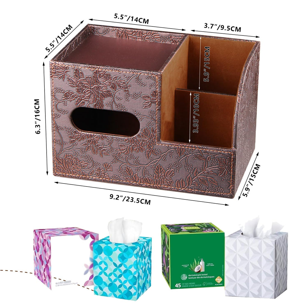 YAPISHI Tissue Box Cover Square,Cube Tissue Box Holder with Storage Tray