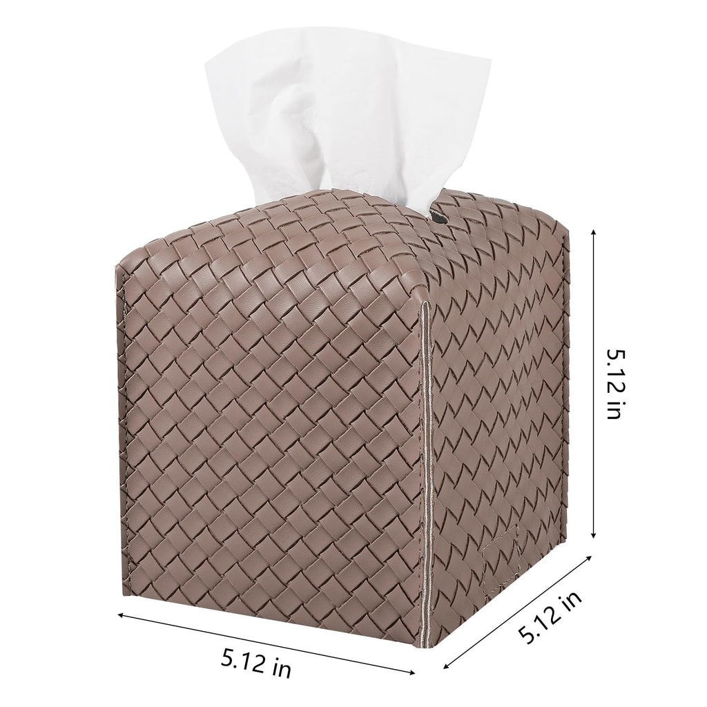 Tissue Box Cover Square Leather Facial Paper Holder, Light Brown