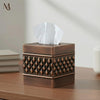 Monarch Abode Tissue Box Cover Square – Handcrafted Geo Embossed Antique Copper Finish Metal Tissue Holder Box for Bathroom Accessory, Aesthetic Decorative Facial Napkin Cube for Modern Home Décor