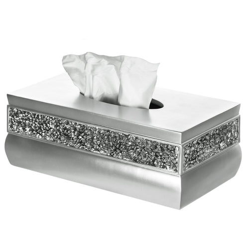 Crackled Glass Silver Tissue Box Cover Rectangular - Decorative Bling Tissue Box Holder With Beautiful Mosaic Glass - Elegant Tissue Holder For Bathroom With Durable Bottom Slider (Silver Collection)