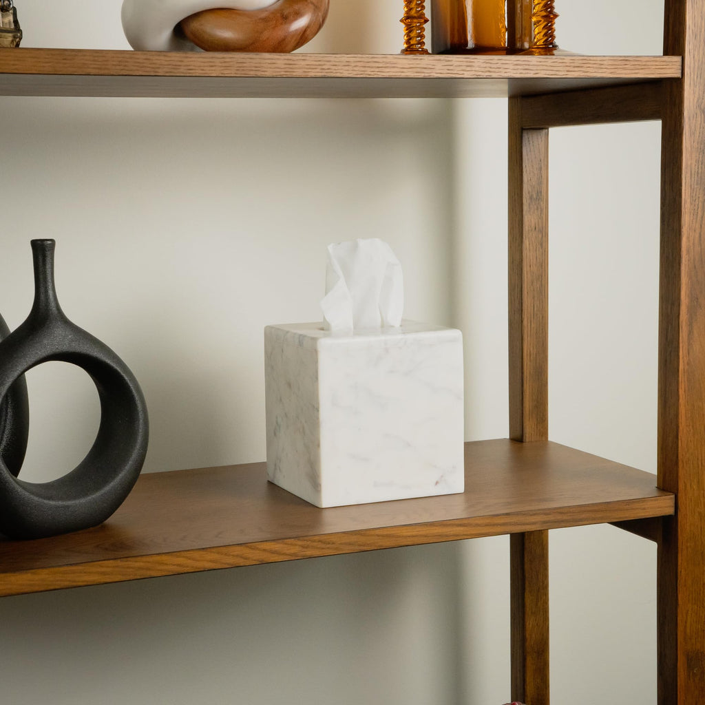 Cork & Mill Marble Tissue Box Cover for Kleenex and More, Square Cube