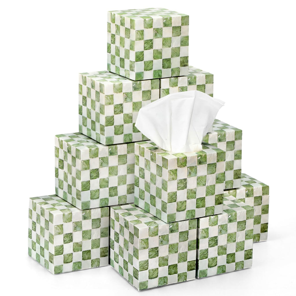 FunooFuno 12 Pack Checkered Tissue Cube Box Cube 3 Ply Facial Paper, Green