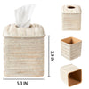Tissue Box Cover Square Resin Tissue Holder for Home Decor,Hand Carved Wicker Tissue Box Holder,5.3 x 5.3 x 5.9 inches, Farmhouse White