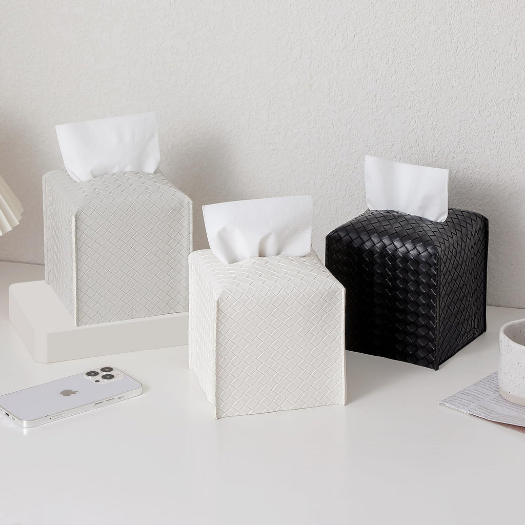 Tissue Box Cover Square Leather Facial Paper Holder, Black