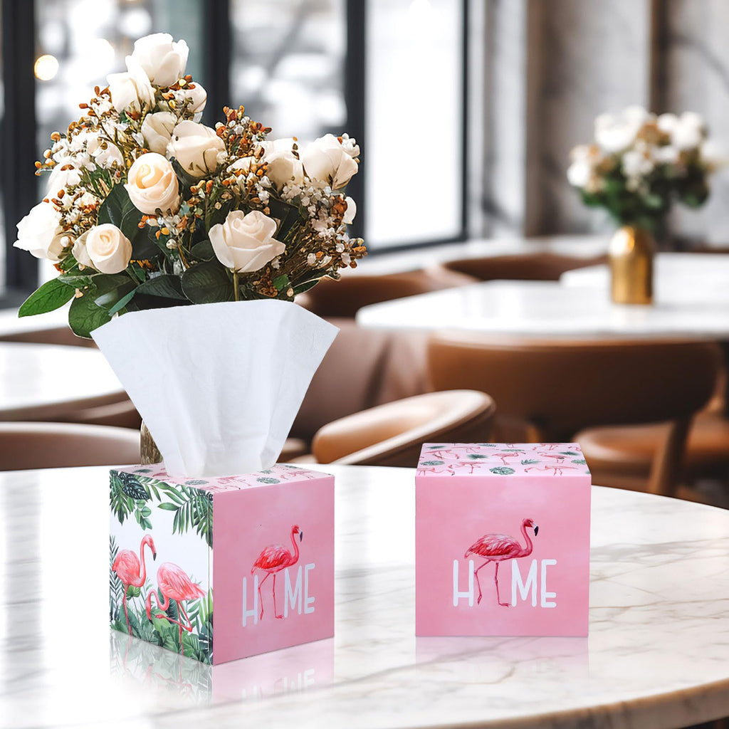 Fourluoo 12 Pack Summer Flamingo Facial Tissues Cube Boxes, 600 Sheet 3 Ply
