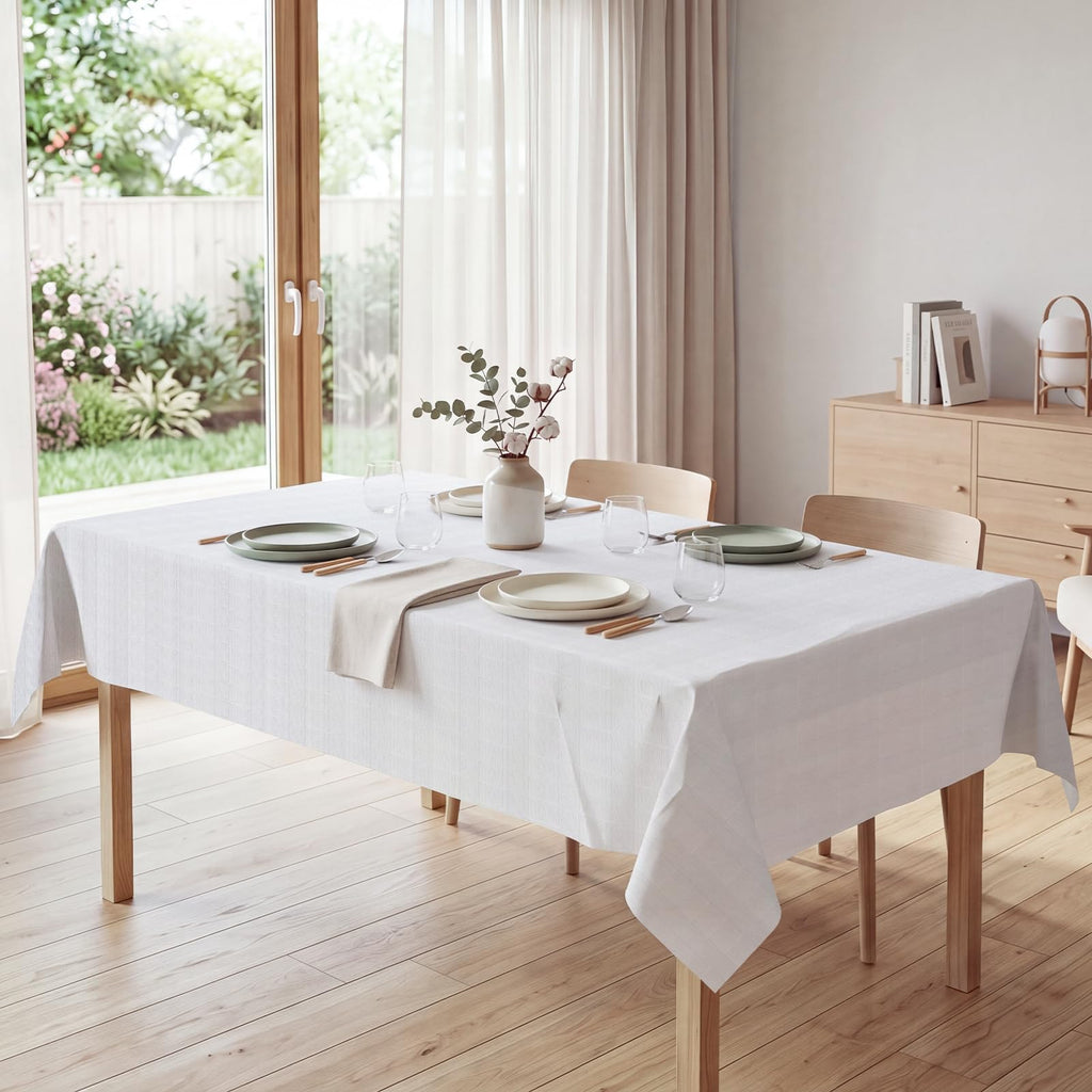 JHDZDHY White Paper Tablecloths 6 Pack, 54x108 Disposable Paper Table Cover with Plastic Backing, 3 Ply Paper & Plastic Table Cloth for 6-8 Ft Rectangle Tables Water Resistant Wedding Banquet