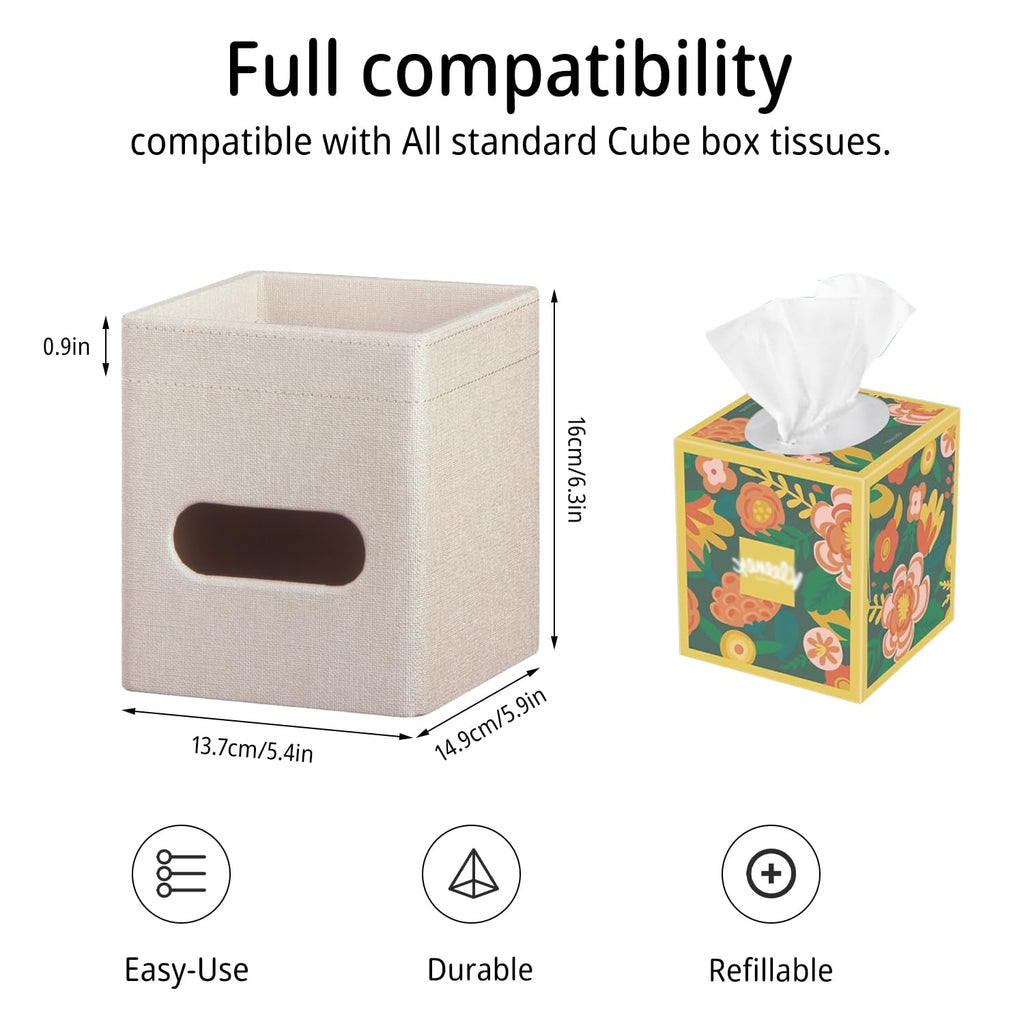 Square PU Leather Tissue Box Cover with Top Storage Tray,Tissues Dispenser