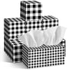 Fourluoo 12 Pack Christmas Black White Plaid Facial Tissues Cube Boxes 600 Sheets 3 Ply Small Square Tissues Bulk for Xmas Car Bedroom Supplies