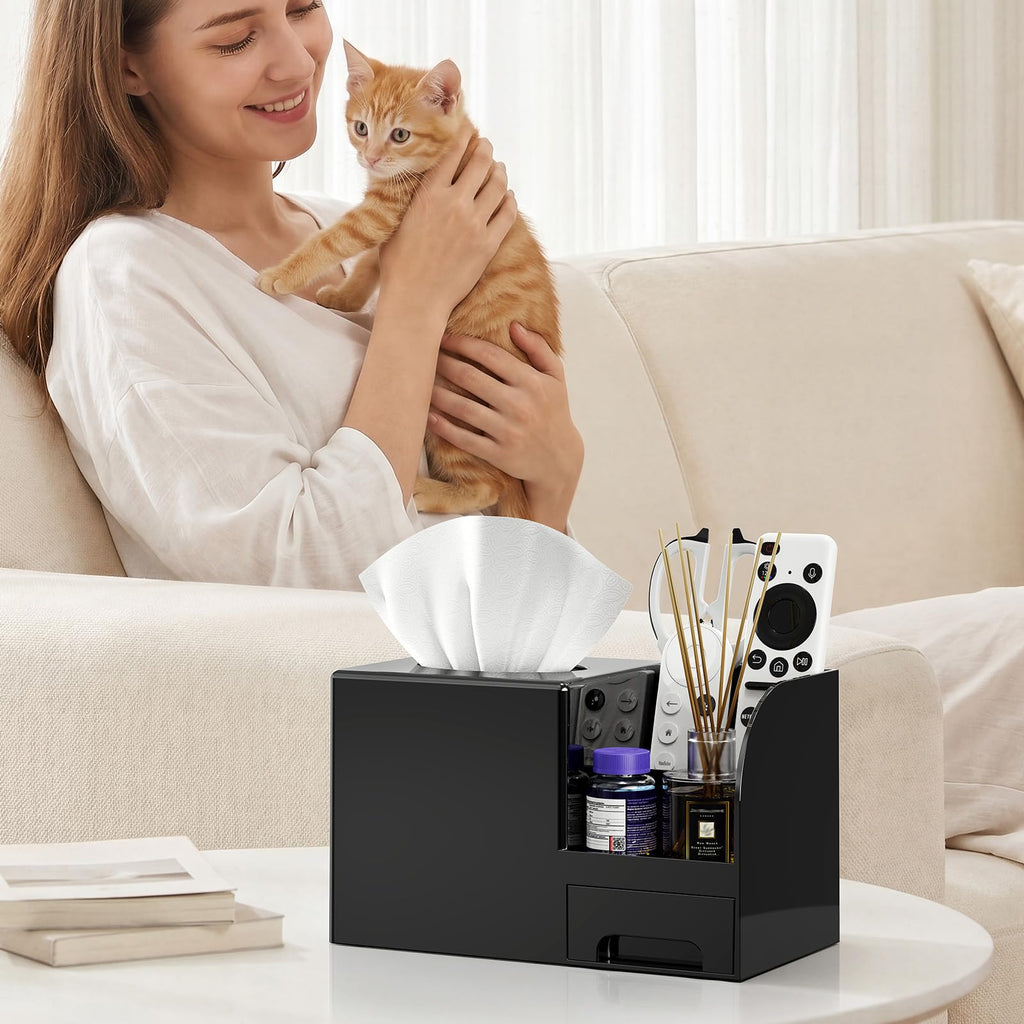 Plastic Square Tissue Box Cover, Multi-Functional Tissue Holder, Black