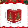 Thyle 2 Pcs Christmas Square Tissue Box Cover Red PU Leather Christmas Tree Snowman Tissue Box Holder Closure Xmas Decorations Cube Napkin Holder for Kitchen Car Home Office Living Room Bedroom