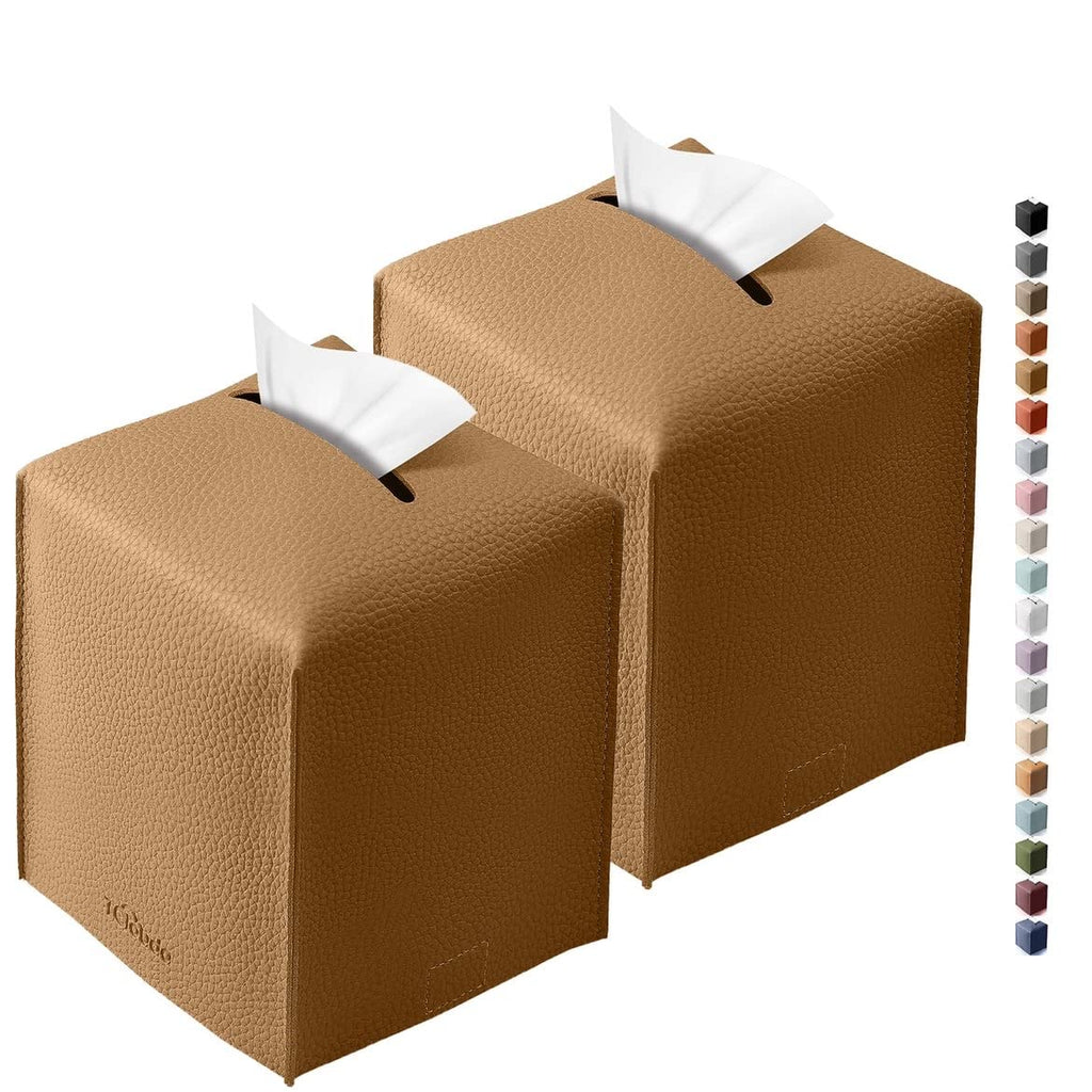 Tclouda Tissue Box Cover for PU Leather, Modern Simple Solid Color Holder Square Tissue Bag, Ideal for Bathrooms,Office,Car,Nightstand,Outdoor Tent,Dining Table,5"X5"X5", Double Bronze
