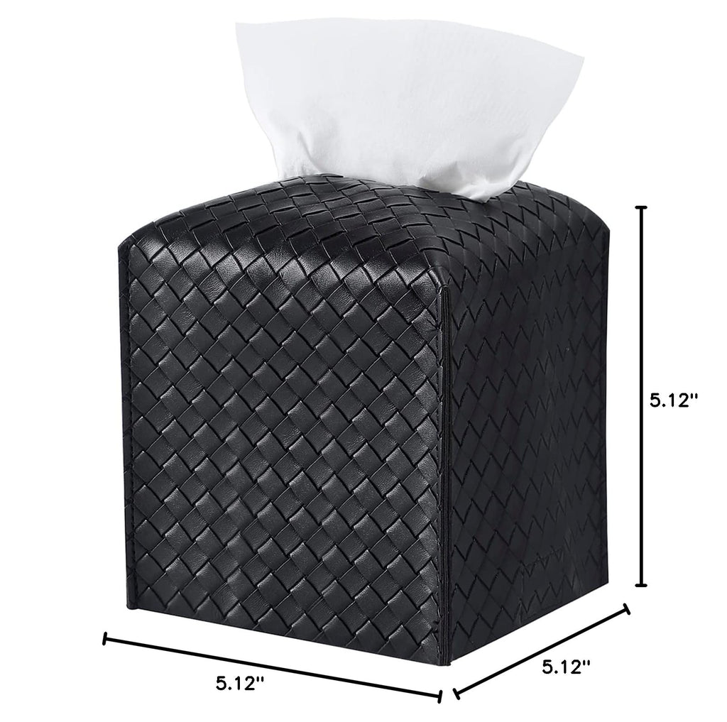Tissue Box Cover Square Leather Facial Paper Holder, Black