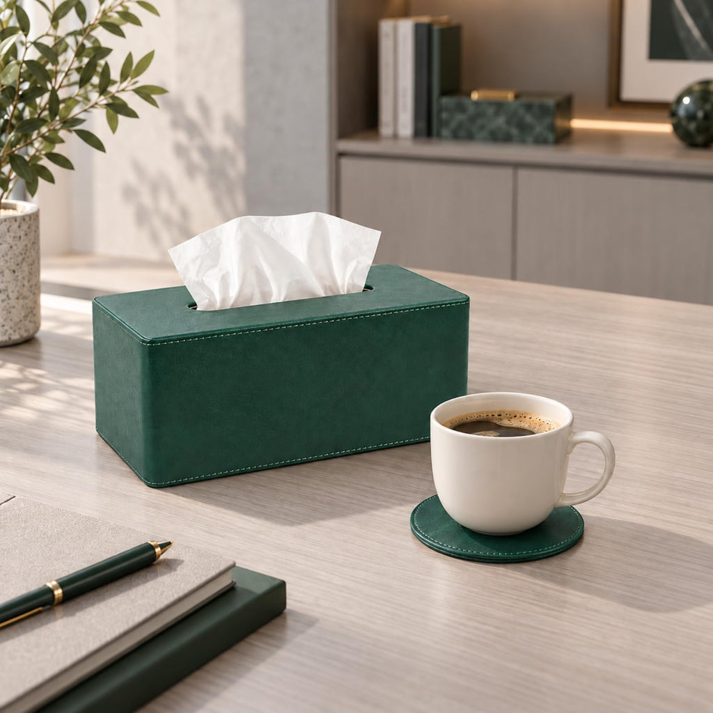 Lorteme Tissue Box Cover Rectangle, Decorative PU Leather Tissue Holder