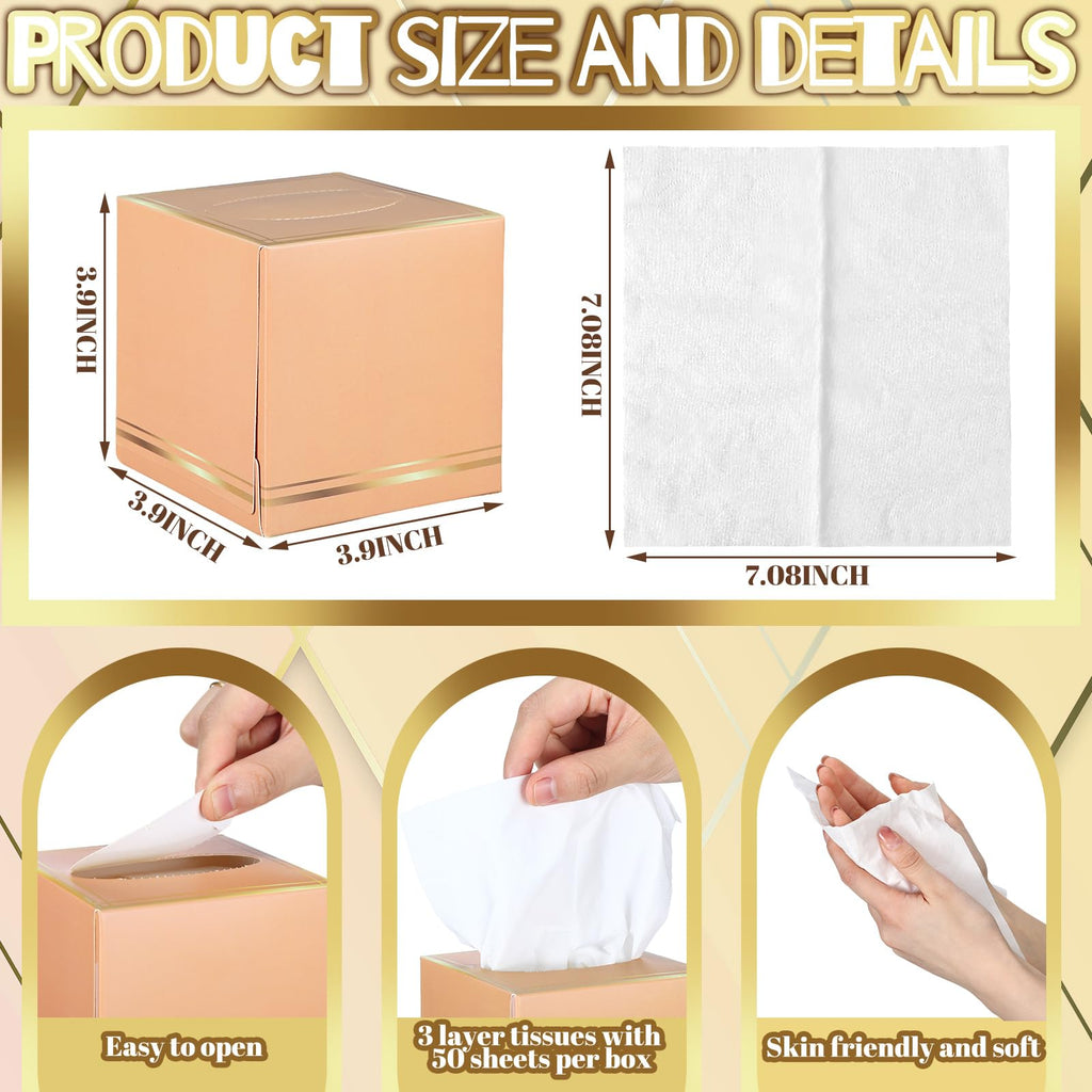 Fourluoo 12 Pack Facial Tissues Cube Boxes Face Box 600 Sheets 3 Ply Soft Paper Square Tissues Bulk for Car Pocket Toilet Household Bedroom Family (Morandi Color)