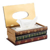 Retro Wooden Antique Book Tissue Box Cover Rectangular Home Library Decor