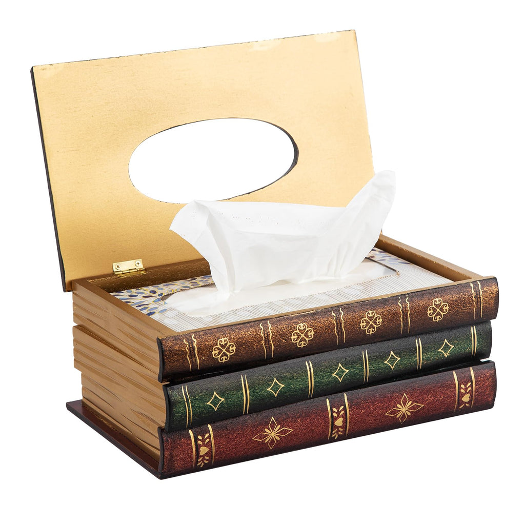 Retro Wooden Antique Book Tissue Box Cover Rectangular Home Library Decor