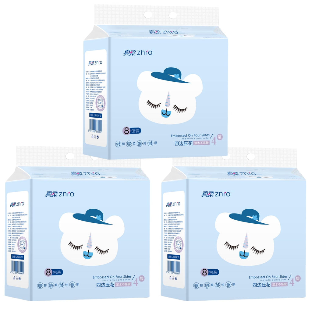 Zhro 4-Ply Tissues, 24 Hypoallergenic Packs (5.6 x 3.6 x 2.7"[Not in Box]) - 2400 Sheets Bulk Supply, Desk/Car/Bag Friendly, Lint-Free & Durable
