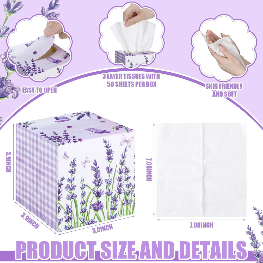 Fourluoo 12 Pack Summer Lavender Facial Tissues Cube Boxes 600 Sheets 3 Ply