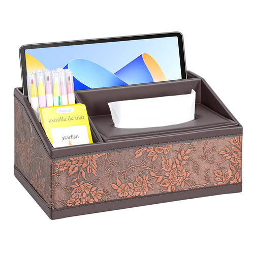 SAYEEC Leather Tissue Box Cover Rectangular Tissue Box Holder Retro Napkin Dispenser Facial Tissues Organizer Multifunctional Storage Box Caddy for Bathroom Toilet Bedroom Living Room Office Table Car