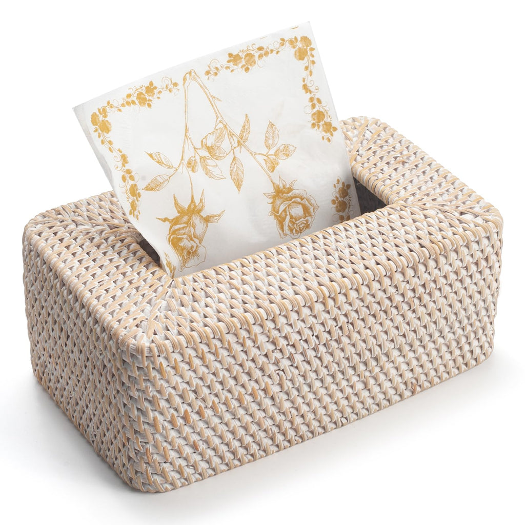 Rattan Tissue Box Cover Rectangular 10 x 6.1 x 4.1 Inch (White)