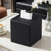 JLAMBOM PU Leather Tissue Box Cover Square, Cube Tissue Box Holder (Black)