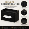 KINGFOM Ribbed PU Leather Tissue Box Cover with Storage Tray, Rectangular Facial Tissue Holder for Bathroom Vanity, Nightstand & Office Desk, Modern Decorative Tissue Dispenser (Matte Black)