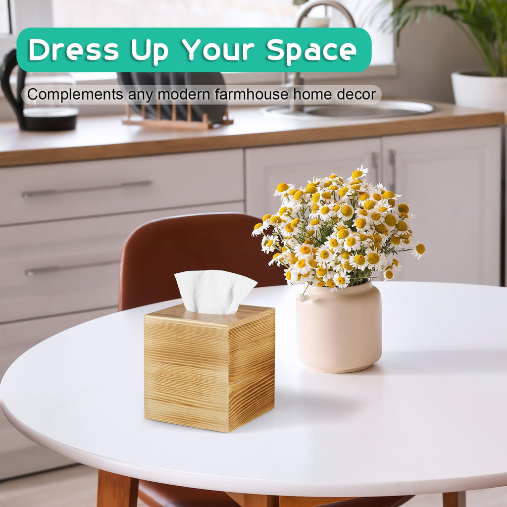 ALELION Tissue Box Cover Square - Wooden Tissue Box Holder for Tabletop Night Stands Bathroom Office - Decorative Brown Facial Cube Tissue Box Cover