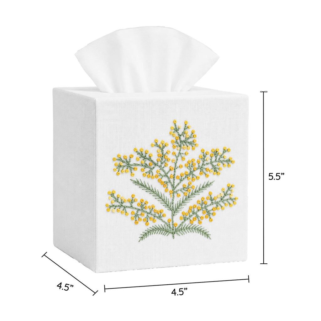 EmbroideryLinen.VN Square Tissue Box Cover Cute Set of 2, White