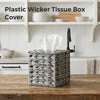 PE Wicker Tissue Box Cover Square, Handwoven Facial Tissue Box Holder Gray