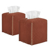 Ricomboo 2 Pack Tissue Box Cover Square, 5x5x5 PU Leather Tissue Boxes Holder, Decor Cube Paper Organizer with Bottom Belt for Bathroom, Home, Night Stands, Office, Kitchen (Terracotta Red)