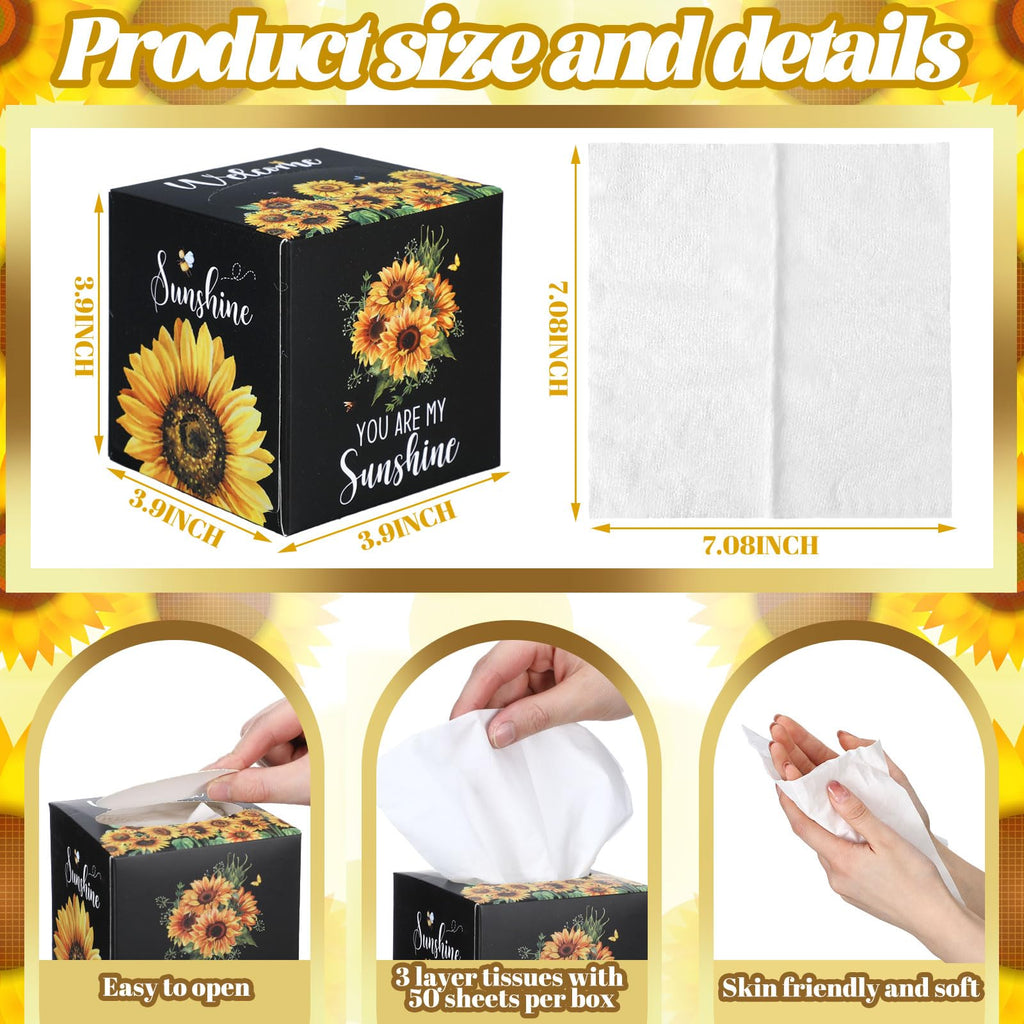 Fourluoo 12 Pack Summer Sunflower Facial Tissues Cube Boxes 600 Sheet 3 Ply