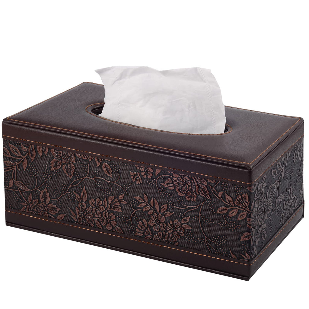 Antique PU Leather Tissue Box Holder Cover Rectangular Napkin Case Dispenser,Home Office Car Tissue Holder with Magnetic Bottom,Facial Tissue Organizer (Retro)
