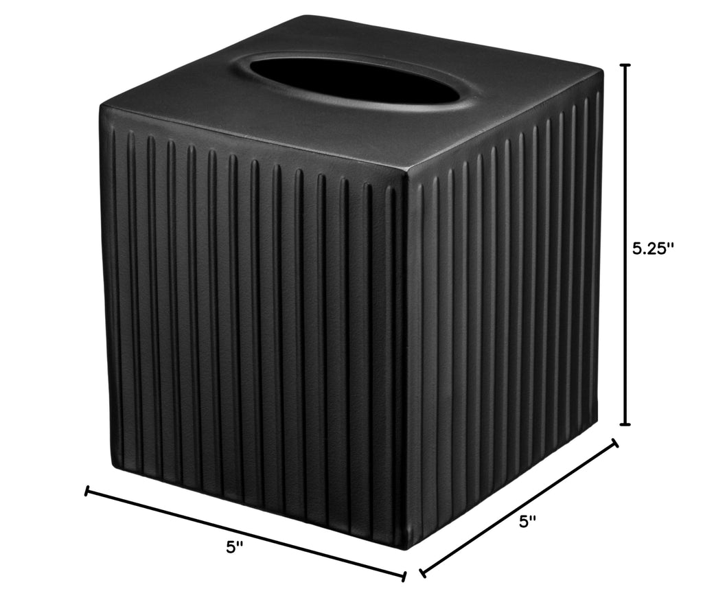 Monarch Abode Tissue Box Cover Square – Handcrafted Ridge Embossed Black Metal Tissue Holder Box for Bathroom Accessory, Aesthetic Decorative Facial Napkin Cube for Modern Home Decor