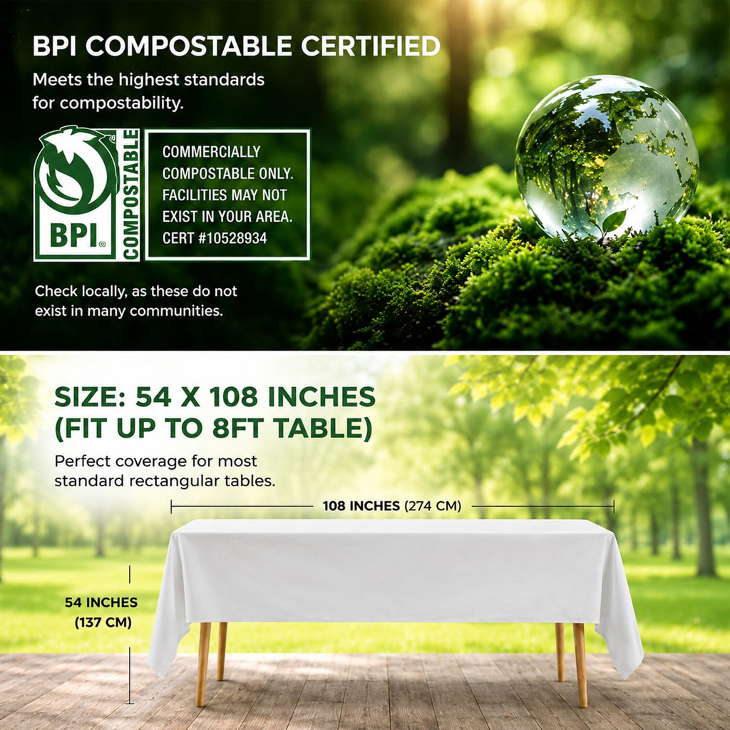 ANECO 100% Compostable Tablecloths (54''x108'', 3 Count)