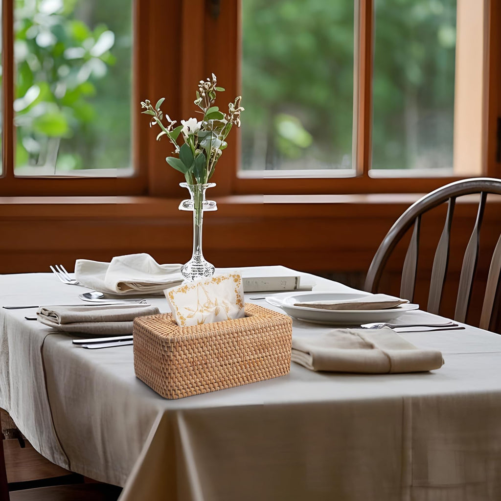 Rattan Tissue Box Cover Natural Rectangular 10 x 6.1 x 4.1 Inch (Natural)