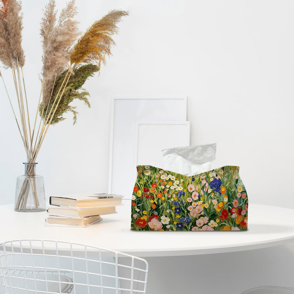 PaJiaNi Green Wildflower Tissue Box Cover Rectangle for Office Desk Decor
