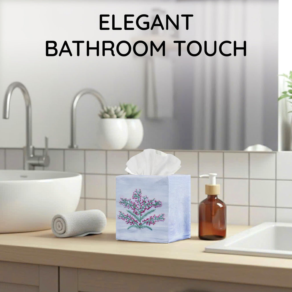 EmbroideryLinen.VN Square Tissue Box Cover Cute Set of 2, White
