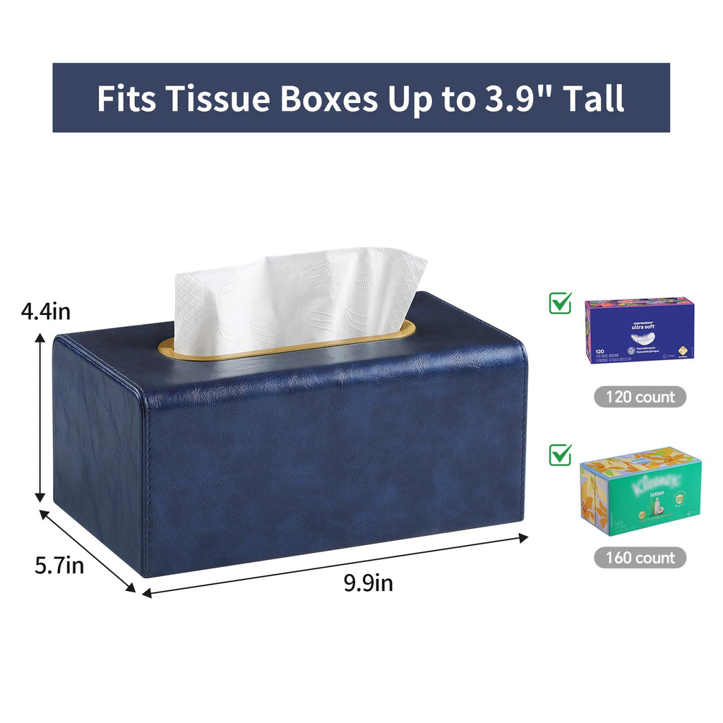 MEIBOOCH Rectangle Tissue Box Cover for Boxes Up to 3.9" Tall, Navy Blue