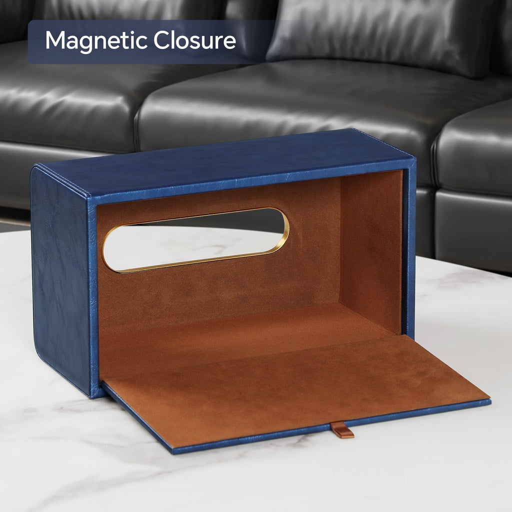 MEIBOOCH Rectangle Tissue Box Cover for Boxes Up to 3.9" Tall, Navy Blue