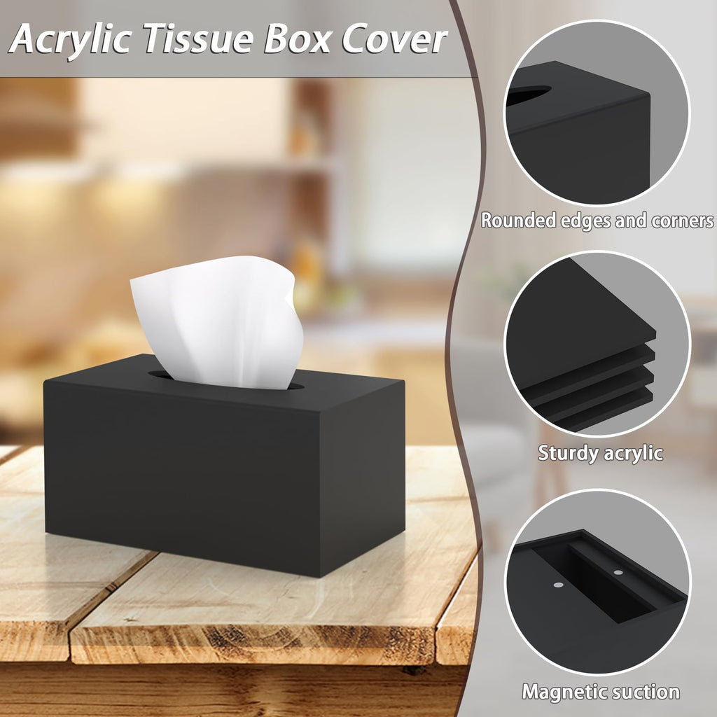 SILUT Tissue Box Cover Rectangular, Extra Large Tissue Box Cover, Plus Size Tissue Box Holder, Acrylic Tissue Holder for Bathroom, Restaurant, Kitchen - Matte Black, 9.85x5.1x5.28''