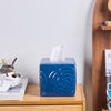 Deep Blue Ceramic Cube Tissue Box Cover with Rose – Large Elegant Rose Floral Square Decorative Tissue Box Holder for Bathroom, Bedroom, Office Desk, Kitchen Counter – Perfect Housewarming Gift